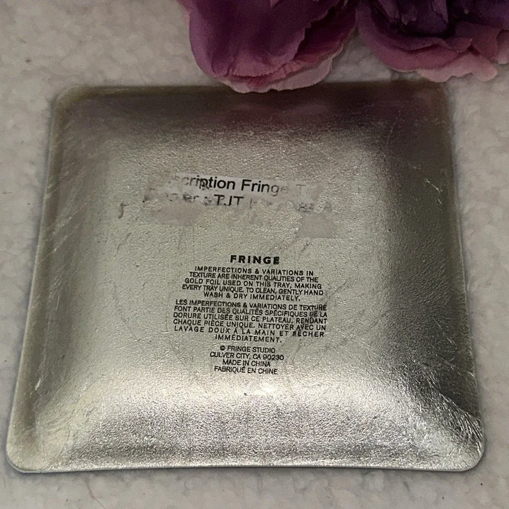 Fringe Studio Be Happy Always Glass Trinket Tray Color Block Silver Glitter Dish